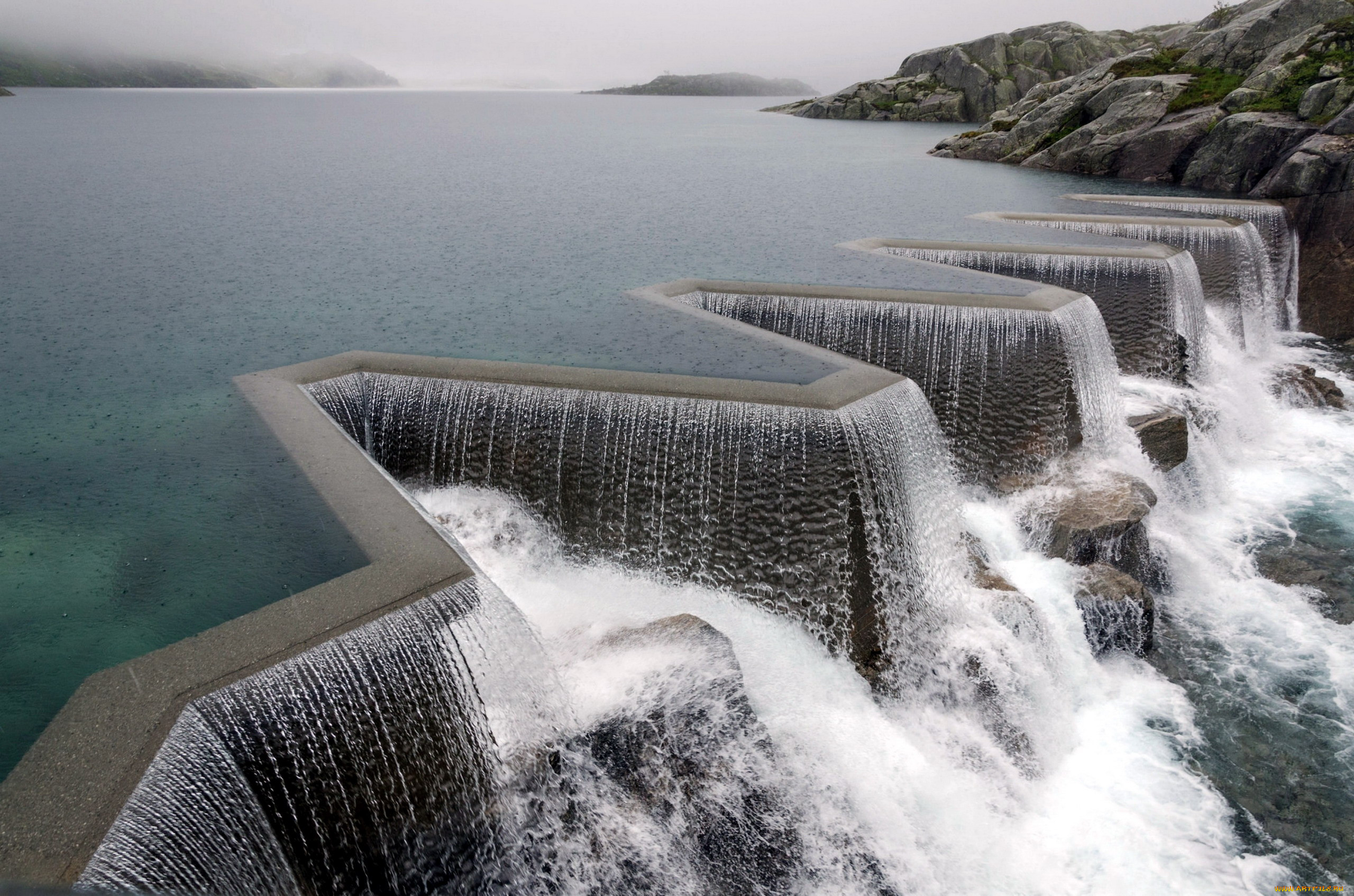 manmade waterfall,  hordaland,  norway, , , hordaland, manmade, waterfall, norway